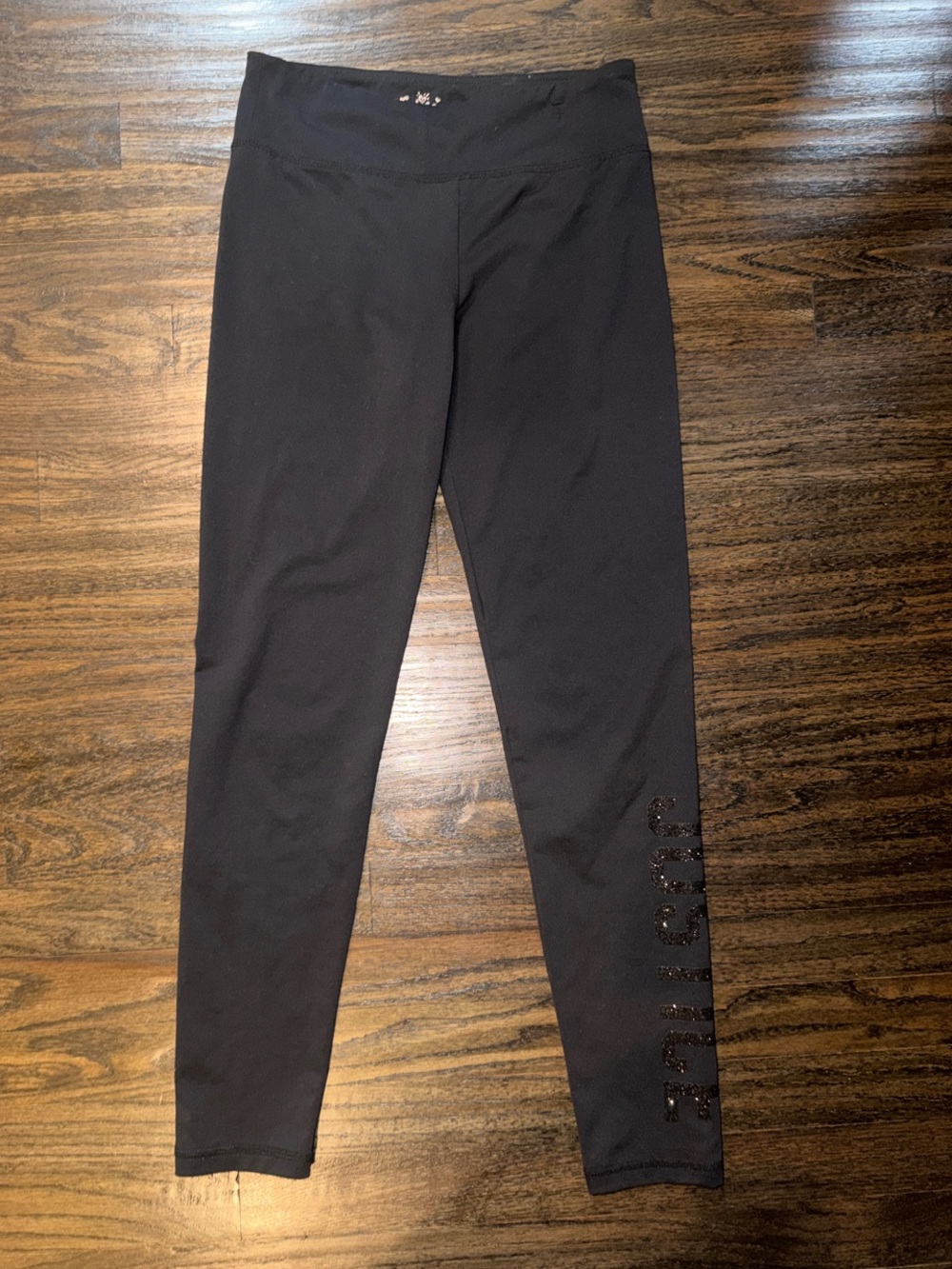 Justice Black Leggings with Rhinestone Logo